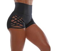 Short Pole Dance Femme Sexy Taille Haute Short Sport Femme Chic avec Découpes Croisées Latérales Cycliste Femmes Butt Lift Respirant Running Shorts Women Opaque Shorts de Yoga Course Legging Court