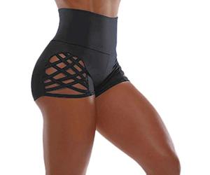 Short Pole Dance Femme Sexy Taille Haute Short Sport Femme Chic avec Découpes Croisées Latérales Cycliste Femmes Butt Lift Respirant Running Shorts Women Opaque Shorts de Yoga Course Legging Court