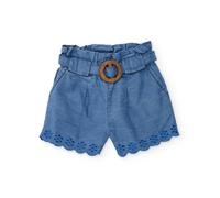 Short Pour Fille En Toile Avec Broderies Florales Bleu 2A