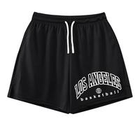 Short pour homme avec imprimé lettres Los Angeles - Short d'été confortable et décontracté - Taille élastique - Doux - Vêtement de tous les jours - Streetwear - Vacances - Pantalon de jogging, Noir