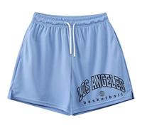 Short pour homme avec imprimé lettres Los Angeles - Short d'été confortable et décontracté - Taille élastique - Doux - Vêtement de tous les jours - Streetwear - Vacances - Pantalon de jogging, bleu