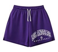 Short pour homme avec imprimé lettres Los Angeles - Short d'été confortable et décontracté - Taille élastique - Doux - Vêtement de tous les jours - Streetwear - Vacances - Pantalon de jogging, violet
