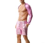 Short pour homme brillant en maille respirante avec cordon de serrage pour discothèque, fête, club, sport, gym (S, rose)