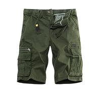 Short pour homme cargo d'été taille élastique short d'été décontracté confortable léger avec poches latérales de couleur unie Trekking Bermuda baggy sport course short de travail, vert, M