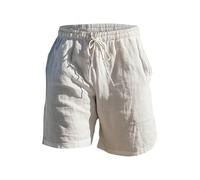 Short pour homme de style traditionnel avec cordon de serrage, taille élastique, jambe droite, couleur unie, respirant, pour le quotidien, la plage, cinq shorts décontractés en tissu, Blanc., M