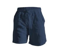Short pour homme de style traditionnel avec cordon de serrage, taille élastique, jambe droite, couleur unie, respirant, pour le quotidien, la plage, cinq shorts décontractés en tissu, bleu, L