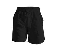 Short pour homme de style traditionnel avec cordon de serrage, taille élastique, jambe droite, couleur unie, respirant, pour le quotidien, la plage, cinq shorts décontractés en tissu, Noir , M