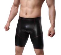 Short pour homme - En cuir - Sexy - Effet mouillé - Boxer - Clubwear - Stretch - Sport - Course - Pantalon de jogging - Aspect cuir laqué - Legging court - Coupe ajustée, Noir , XXL