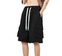 Short pour homme - Grandes tailles - Pantalon court funky pour homme - Oversize - Short cargo d'été - Short cargo - Short de course rétro avec poches et cordon de serrage, Noir , M
