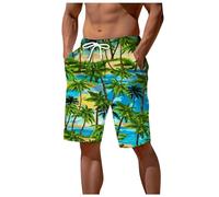 Short pour homme, imprimé tropical, taille élastique, pantalon de plage masculin, vert, M