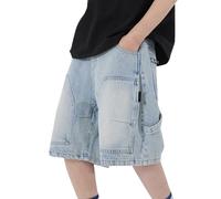 Short Printemps Moyen et Grande Multi Poches Cinq Points Jeans Mince Décontracté Short Court Garçon, bleu clair, 10-11 ans