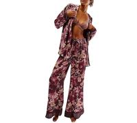 Short Pyjama Femme Gris Pyjama Soie Femme Short Silk Satin Pajamas Set for Women 2 Piece Wide Leg Pants Set Long Sleeve Down PJ Shirts Combinaison Fille Krokmou Adulte Coffee S