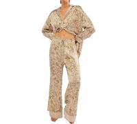 Short Pyjama Femme Gris Pyjama Soie Femme Short Silk Satin Pajamas Set for Women 2 Piece Wide Leg Pants Set Long Sleeve Down PJ Shirts Combinaison Fille Krokmou Adulte Khaki L