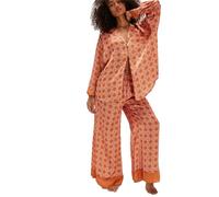 Short Pyjama Femme Gris Pyjama Soie Femme Short Silk Satin Pajamas Set for Women 2 Piece Wide Leg Pants Set Long Sleeve Down PJ Shirts Combinaison Fille Krokmou Adulte Orange M