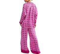 Short Pyjama Femme Gris Pyjama Soie Femme Short Silk Satin Pajamas Set for Women 2 Piece Wide Leg Pants Set Long Sleeve Down PJ Shirts Combinaison Fille Krokmou Adulte Hot Pink XL