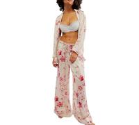 Short Pyjama Femme Gris Pyjama Soie Femme Short Silk Satin Pajamas Set for Women 2 Piece Wide Leg Pants Set Long Sleeve Down PJ Shirts Combinaison Fille Krokmou Adulte White XL
