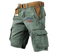 Short rétro pour homme - Short cargo pour homme - Imprimé Usa - Pantalon de loisirs avec plusieurs poches - Taille ample - Short cargo vintage - Pantalon tactique décontracté - Pantalon de trekking