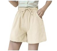 Short Running Femme - Bermuda Femme Ete Shorts d'été Un Mot à l'extérieur Cinq Jambes Larges Grande Taille Taille Haute Sport Ample Trois de Coton et de Lin Pantalons décontractés (Khaki XXL)