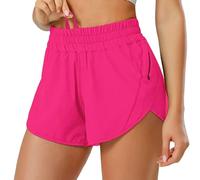 Short Running Femme Short de Course 2 en 1 Sport Shorts de Tennis Volley Gym Running Randonnee avec Poches Zippées,Rose,M