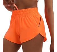 Short Running Femme Short de Course 2 en 1 Sport Shorts de Tennis Volley Gym Running Randonnee avec Poches Zippées,Orange,M