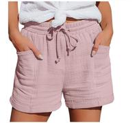 Short Running Femme Taille Élastique- Shorts Et Bermudas Ete Couleur Unie Chic Cordon Léger avec Poches Confortable Passe-Partout Baggy De Tous Les Jours Décontracté pour Palge