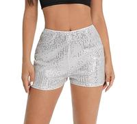 Short Sequin, Short Blanc a Paillette Femme Sexy Shorts Femmes Chic Et Elegant Mini Taille Élastique Tenue De Fete Pole Dance Festival Pantalon Court Sequins Y2k Shorty Paillettes Ete, Blanc