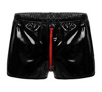 Short sexy pour homme - Effet mouillé - Slip Ouvert - En cuir verni - Lingerie en latex - Avec 2 ouvertures - Noir, 05 noir., S