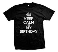 Short Sleeve Keep Calm It's My Birthday Funny Party Mens T-Shirt Shirt Top Black S