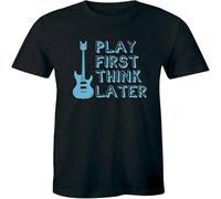 Short Sleeve?Play First Think Later T Shirt Blue Guitar Men's T Shirt Cool Guitarist Tee Top Black L