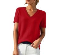 Short Sleeve Sweater for Women Solid Color Business Casual Work Tops Beach Vacation Clothes V Neck Knit Pullover Top