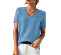 Short Sleeve Sweater for Women Solid Color Business Casual Work Tops Beach Vacation Clothes V Neck Knit Pullover Top