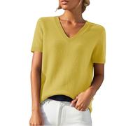 Short Sleeve Sweater for Women Solid Color Business Casual Work Tops Beach Vacation Clothes V Neck Knit Pullover Top