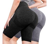 Short Sport Femme 3D Anti Cellulite Taille Haute 2 Pièces Shorts Push Up Extensible Opaque sans Coutures Legging D'été Contrôle du Ventre Pantaloncourt de Yoga Anti-Frottement Confortable