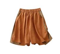 Short Sport Femme, Confortable et contrasté en Lin pour, Pantalon Ample et décontracté à Cinq Points, Jambes Larges et élastiques, Nouvelle été 2025 (Orange, L)