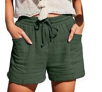 Short Sport Femme Lin Coton éTé Chic Large Fluide Pas Cher Travail Grande Taille éLastique Avec Poches Confortable Ample Mode 2023 Casual Jogging Pantalon (AG #1, M)
