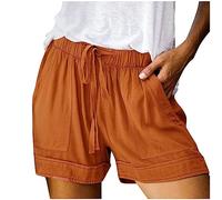 Short Sport Femme Lin Coton éTé Chic Large Fluide Pas Cher Travail Grande Taille éLastique Avec Poches Confortable Ample Mode 2023 Casual Jogging Pantalon (Z10-Orange, L)
