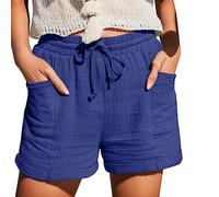Short Sport Femme Lin Coton éTé Chic Large Fluide Pas Cher Travail Grande Taille éLastique Avec Poches Confortable Ample Mode 2023 Casual Jogging Pantalon (Blue #1, L)