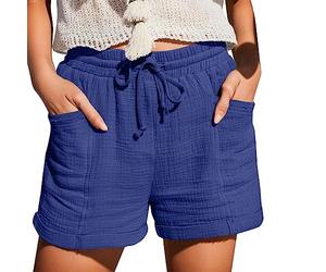 Short Sport Femme Lin Coton éTé Chic Large Fluide Pas Cher Travail Grande Taille éLastique Avec Poches Confortable Ample Mode 2023 Casual Jogging Pantalon (Blue #1, L)