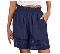 Short Sport Femme Lounge Shorts Short Renaissance Lin Élastique Shorts décontractés Grande Taille Confortable Sport Ample Leger Vintage à Jambes Larges Court Uni Couleur avec Cordon Poches #2