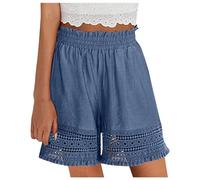 Short Sport Femme Lounge Shorts Short Renaissance Lin Élastique Shorts décontractés Grande Taille Confortable Sport Ample Leger Vintage à Jambes Larges Court Uni Couleur avec Cordon Poches#02