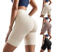 Short Sport Femme Push up Taille Haute Collants, Legging Court Grande Taille ete Confortable Short Cycliste Femme sous Jupe Anti Frottement Cuisse pour Yoga Course à Pied Fitness Vélo (Beige, XL)