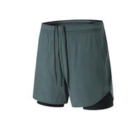 Short Sport Femme Running Short de Course 2 en 1, Fitness Running Yoga Jogging Élastique Séchage Rapide Short Running avec Double Couche (Gris Vert,M)