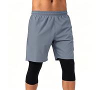 Short Sport Homme 2 en 1 Pantacourt Bermuda Long Pantalon Court | Double Couche Legging 3/4 Intégré, Taille Elastique Poches Coupe Ample Fausse Deux Pièces | Running Fitness Basket Entraînement Ete