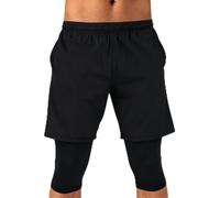 Short Sport Homme 2 en 1 Pantacourt Bermuda Long Pantalon Court | Double Couche Legging 3/4 Intégré, Taille Elastique Poches Coupe Ample Fausse Deux Pièces | Running Fitness Basket Entraînement Ete