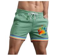 Short Sport Homme avec Empreinte Arc-en-Ciel, Bermuda Décontracté en Coton à Cordon avec Rayures Multicolores, Modèle Tendance et Polyvalent Plusieurs Couleurs