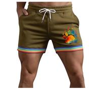Short Sport Homme avec Empreinte Arc-en-Ciel, Bermuda Décontracté en Coton à Cordon avec Rayures Multicolores, Modèle Tendance et Polyvalent Plusieurs Couleurs
