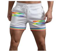 Short Sport Homme avec Rayures Arc-en-Ciel, Bermuda Décontracté en Coton à Cordon, Modèle Tendance et Polyvalent pour Gym Plusieurs Couleurs