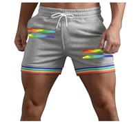 Short Sport Homme avec Rayures Arc-en-Ciel, Bermuda Décontracté en Coton à Cordon, Modèle Tendance et Polyvalent pour Gym Plusieurs Couleurs