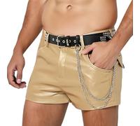 Short Sport Homme Running, Short Décontracté Homme Coupe Slim Détails Boutonnés Usage Quotidien Style Urbain Printemps Été Automne Parfait T-Shirt Facile Entretien Tissu Lavable (Gold, XXL)