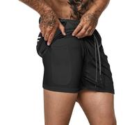 Short Sport Homme Taille Élastique- Shorty Anti Frottement Été Décontracté 2 en 1 avec Poche Couleur Unie pour Téléphone Portable Comfortable Grande Taille Respirante Séchage Rapide Pantacourt